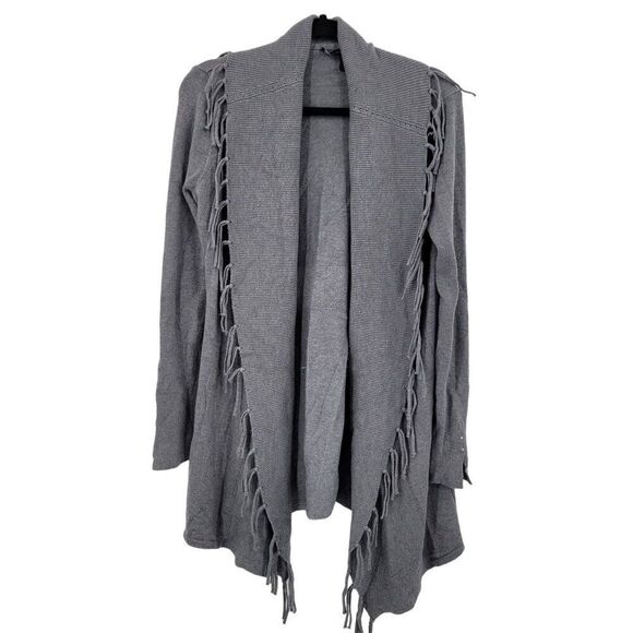 WHBM Fringe Western Cardigan Duster M Gray Wool Heavy Knit Sweater Festival - Picture 12 of 12